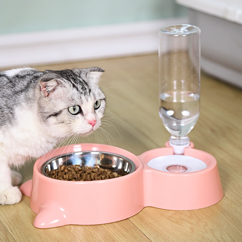 Cat Bowl double bowl Automatic drinking water Cat Food Cat Food Kitty Water Bowl Teddy Bib Cuppy Bowl Dog Basin Anti-Rice Bowl