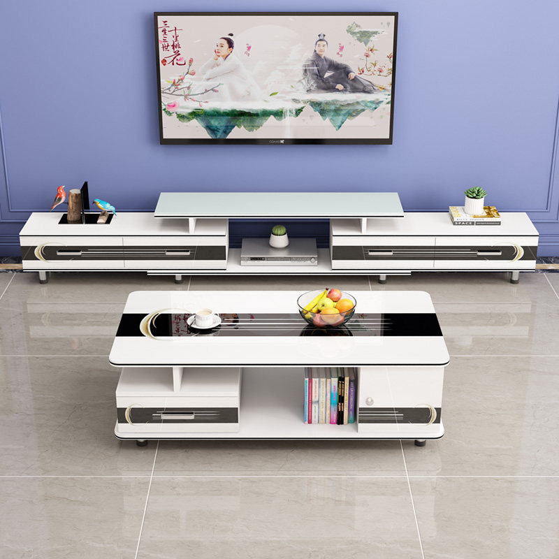 TV cabinet coffee table combination modern simple light luxury style small apartment wall cabinet living room retractable TV cabinet