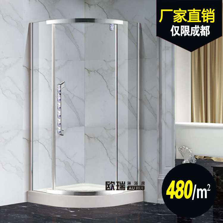 New blue and white porcelain shower room partition powder room tempered glass bath room bathroom wet and dry partition arc glass door