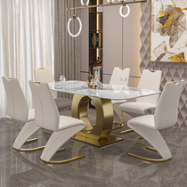 Table light extravagant high-end cold emerald rock plate home dining table and chairs combined small family type rectangular modern dining table