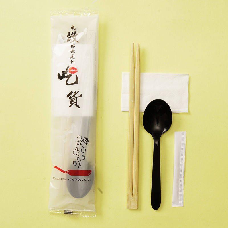 Disposable chopsticks 3-piece set four-in-one napkin paper towel toothpick spoon commercial take-out meal package large quantity support customization