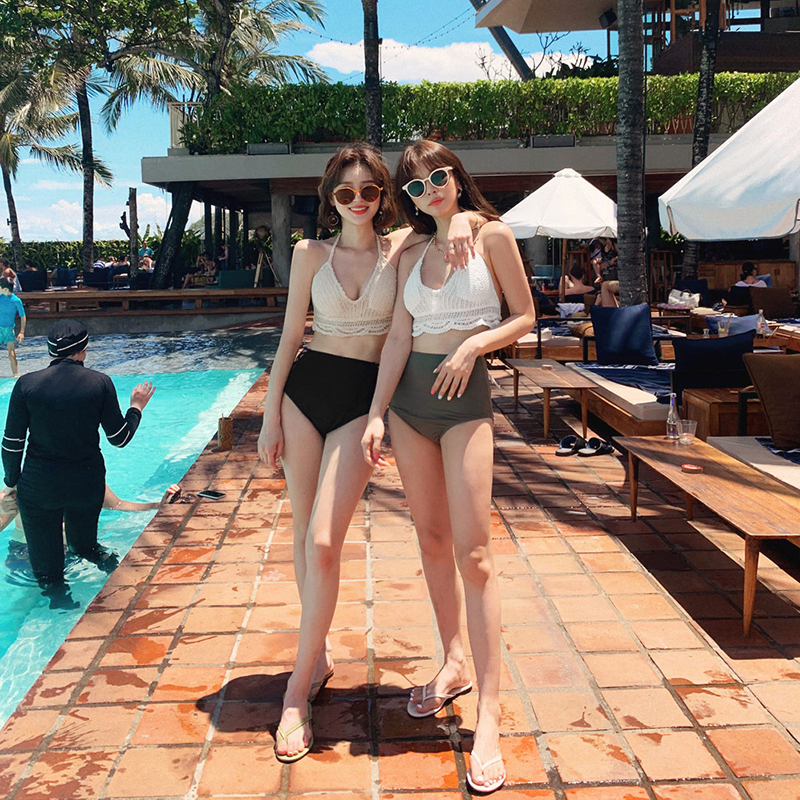 Net red bikini sex hot spring small chest gathered retro belly cover thin Summer fairy Korean ins swimsuit woman