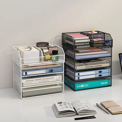 Desktop Multi-layer Large Capacity Bookshelf Folder Office Desk Storage Rack File Storage Box File Box Office Supplies Encyclopedia File Rack Metal Book Rack A4 Paper File Data Filing Rack