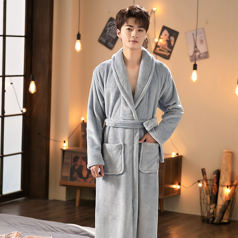 Winter Flannel Men's Sleeping Robes Thickened lengthened Bath Robe for men and women Coral Suede Not for Lovers Bath
