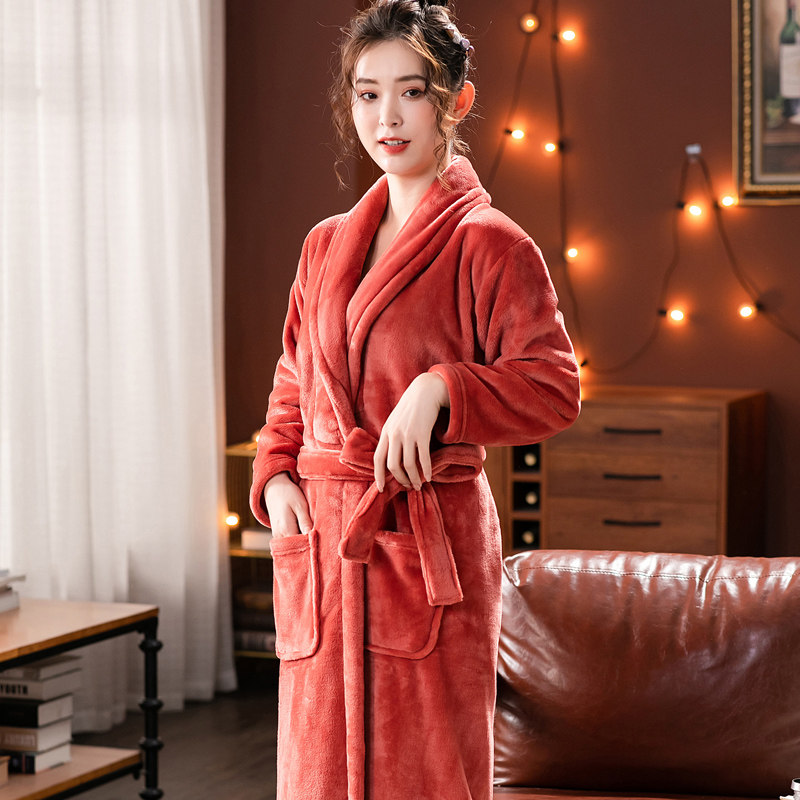 Sleeping Robe Woman Autumn Winter Long Version Thickened Flannel Lady Bathing Suit Coral Suede Bathrobe Couple Clouds Mink Suede Pajamas