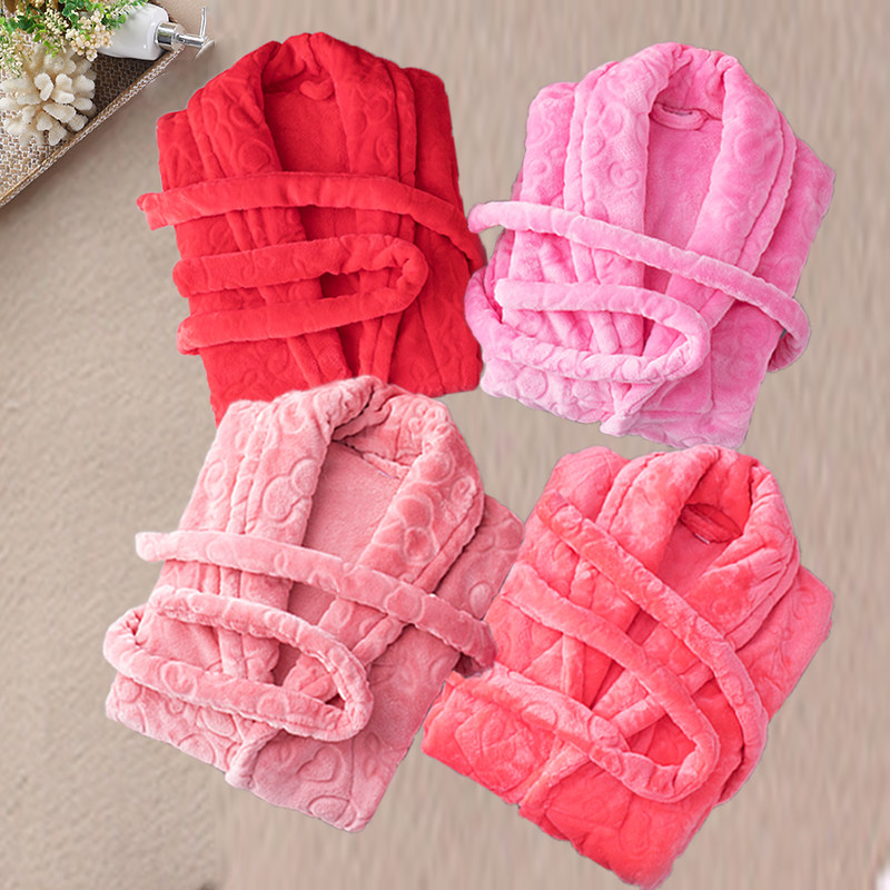 Nightgown Women's winter thickened long flannel bathrobe Yukata Autumn coral velvet pajamas Women's couple home clothes