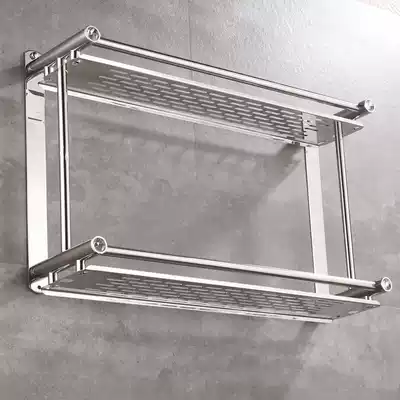 Stainless steel perforated kitchen kitchenware storage layer rack storage rack free condiment wall-mounted double-layer pendant hanging wall