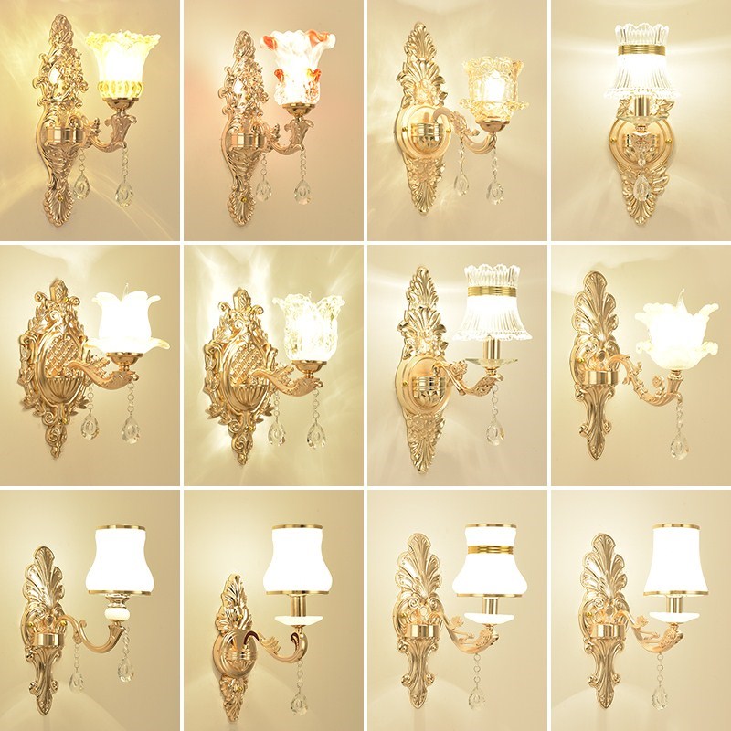 LED European luxury crystal double-headed zinc alloy wall lamp Bedroom bed head living room background wall Hotel decorative lamp 