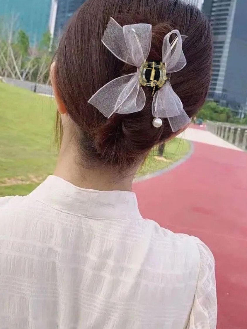2022 Mesh Lace Bow Hair Clip for Women, Summer Updo Hair Clip for the Back of the Head, Large Shark Clip