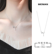 s925 sterling silver bow necklace female 2021 New Tide choker light luxury niche design sense temperament neck chain