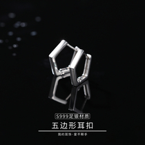 999 pure silver sleeping without picking up the ear nail female brief and small lukewarm wind ring ring small round ear button earrings