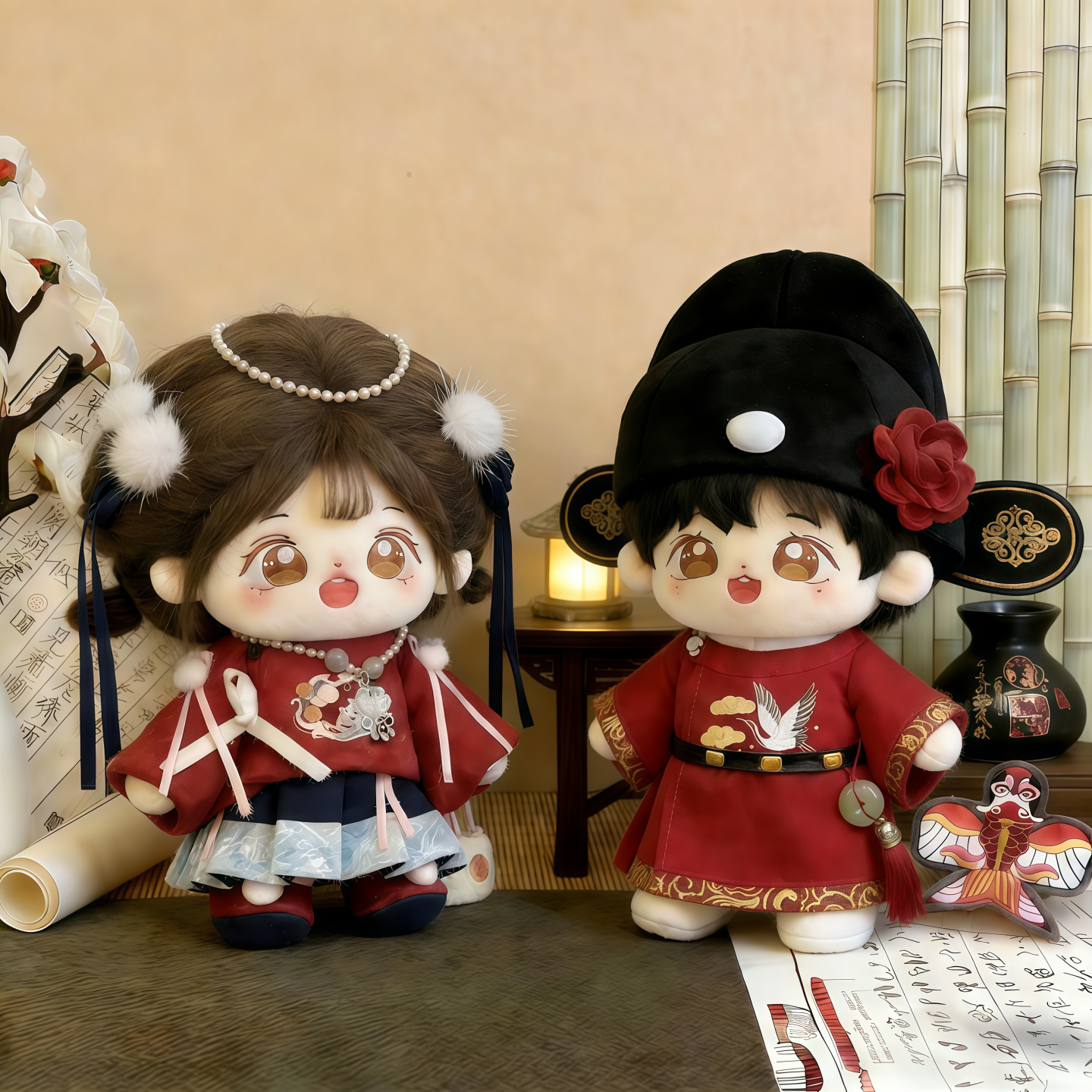 20cm Cotton Doll Wedding Couple Set - Newlywed Gift, Couple Plushies With Traditional Wedding Outfits, Lucky Dolls