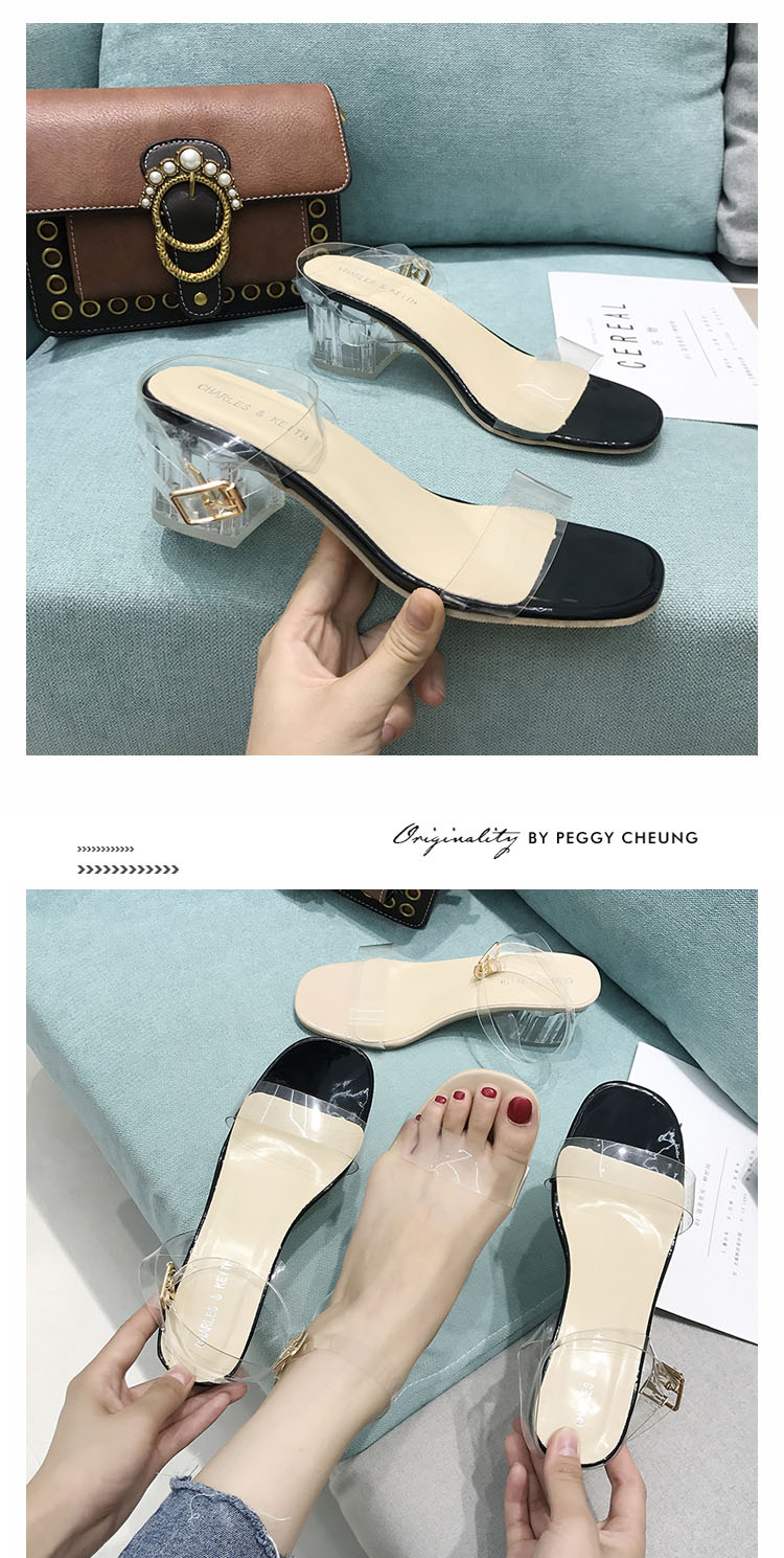 Mùa hè 2018 mới khí chất nữ cao gót trong suốt từ gợi cảm với hở ngón dày với dép sandal pha lê nữ giày sandal nữ Vento