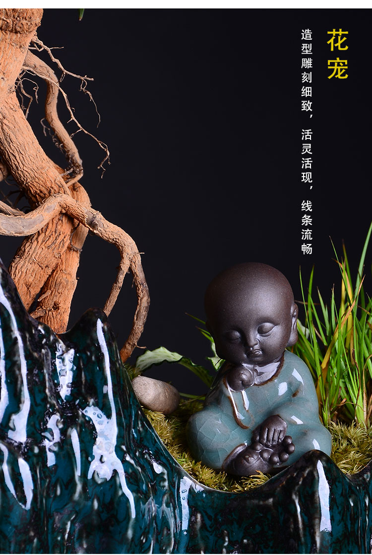 New Chinese style household furnishing articles combination bonsai rockery green plant large fleshy money plant bracketplant flowerpot ceramic landscape basin