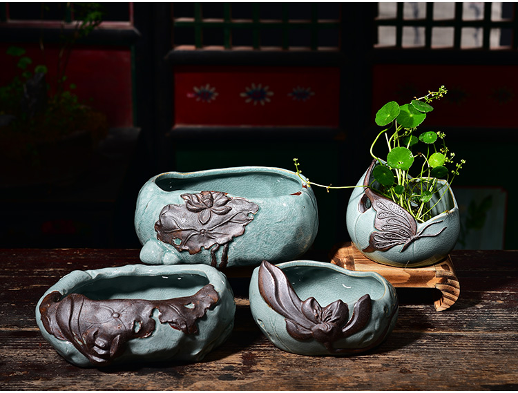 Refers to flower pot ceramic creative nonporous home hydroponic basin is copper money plant water raise grass withered lotus container size