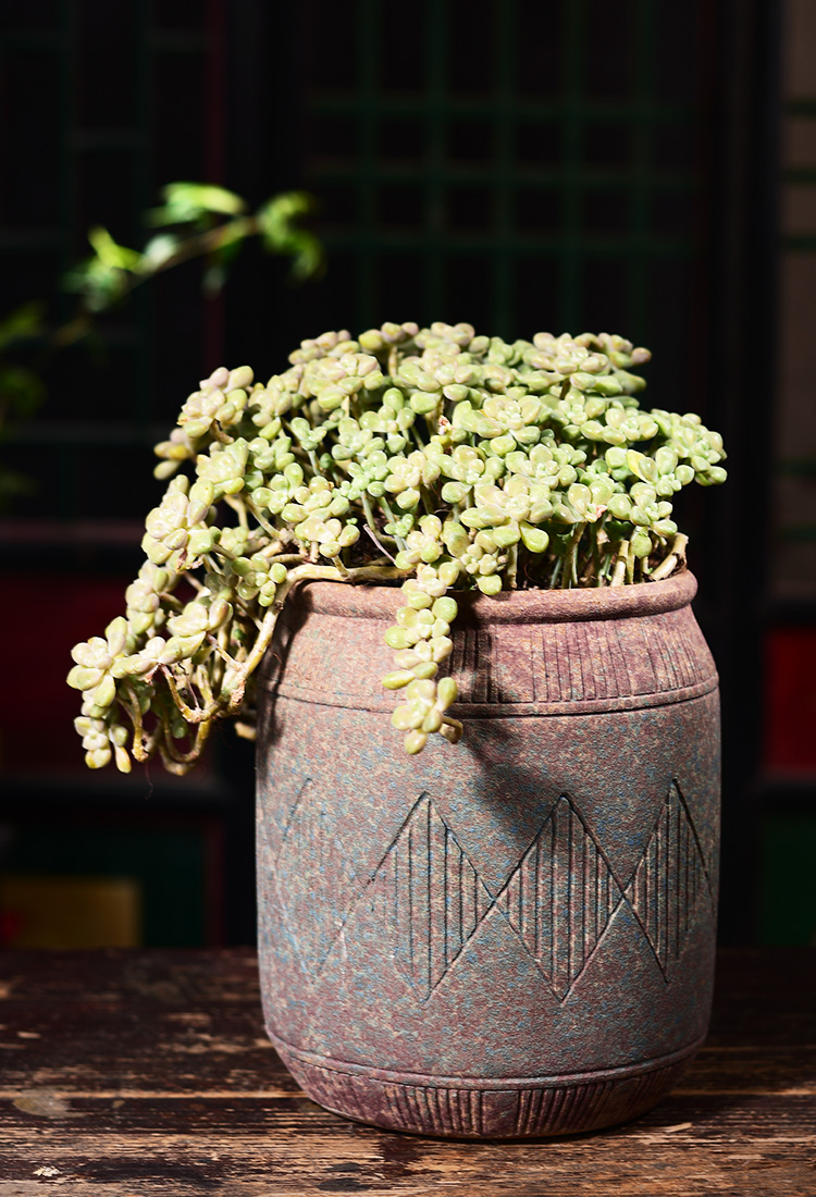 Complex ancient running the basin fleshy mage ceramic coarse pottery flowerpot breathable tall fleshy plant creative household balcony