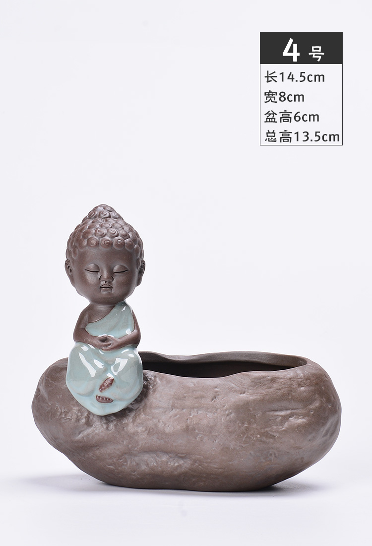Fleshy flower pot small zen monk creative purple ceramic flower implement copper money plant grass flesh hydroponic plant containers