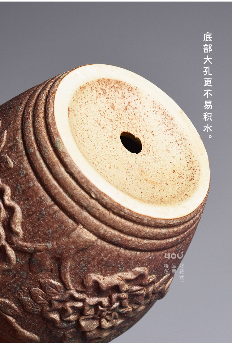 Retro coarse pottery flowerpot more meat ceramic breathable old green plant special money plant bracketplant potted butterfly orchid flower POTS