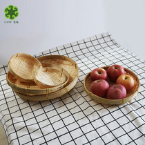 (The basket is in the wind). Bamboo Woven Basket Snack Basket Home Kitchen Containing basket Vegetable Basket Drying Dry Goods Round Dustpan