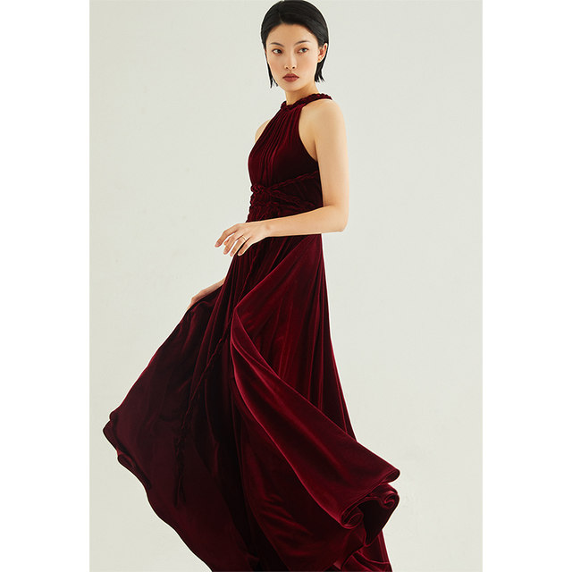 Toast dress bride temperament French velvet long light luxury niche original design high-end banquet performance evening dress