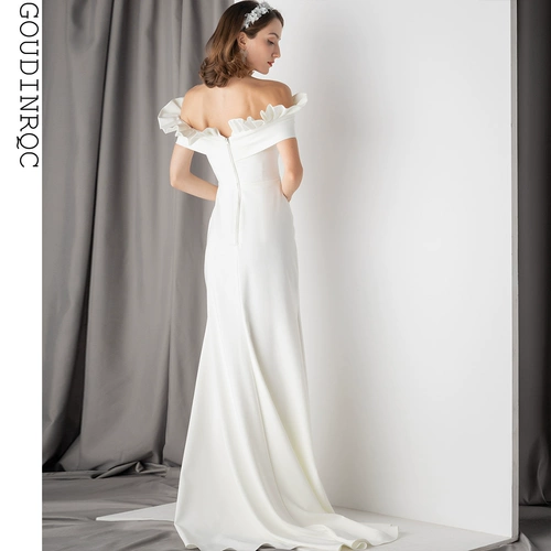 Белое ретро элегантное платье для невесты, открытые плечи, крой «рыбий хвост», премиум класс