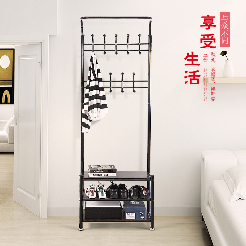 Hallway coat rack bedroom hanger wrought iron multi-functional living room floor hanger shoe cabinet combination hanging bag rack