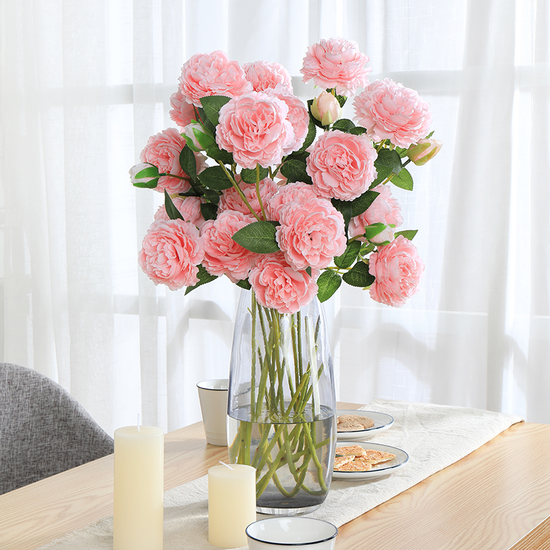 Simulation peony rose bouquet silk flower plastic flower fake flower single living room decorative flower dried flower table ornaments flower