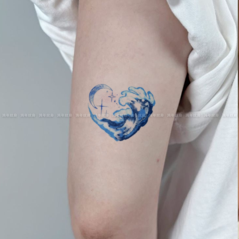 Wave Heart Moon Wrist Arm Colorful Tattoo Sticker Waterproof Long-Lasting Realistic Temporary Tattoo High-End Feel