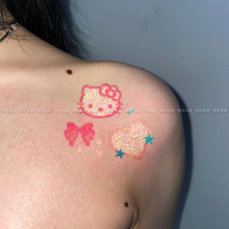 Love Kitty Cat Glitter Clavicle Tattoo Sticker ins Bowknot Sexy Photo Sweet Cool Girl Painting