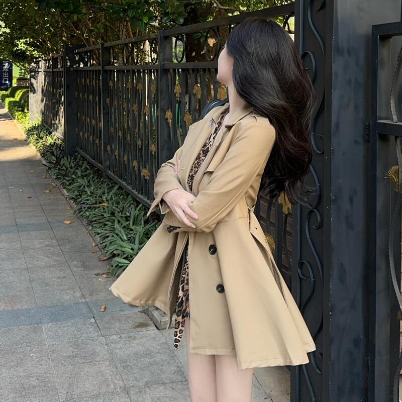 Beloved Qianjin Jin【Chocolate Girl】British Style Lapel Long-Sleeve Waist-Cinching Dress-Style Short Trench Coat