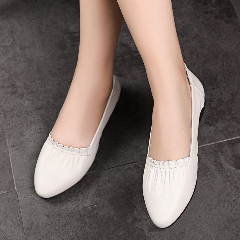 Single shoe woman 2020 Chun with flat bottom Korean version genuine leather shallow mouth soft bottom mother shoe big size one foot pedal women's shoes 41-43