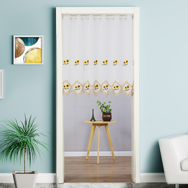 Lace Embroidered Door Curtain Half Curtain Free Punching Kitchen Powder Room Partition Decorative Curtain Cabinet Curtain Balcony Sunflower Curtain