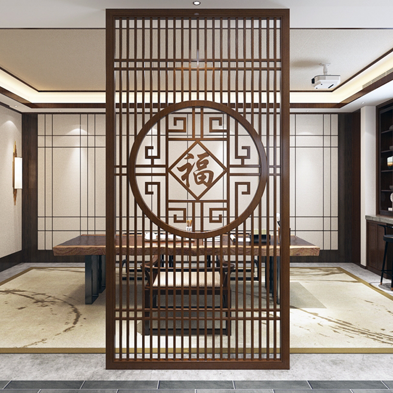 New Chinese-style entrance door solid wood entrance into the household Guan Screen Partition Wall Living-room Living-room Decoration Hollowed-out fence Custom Carved Flowers Fu