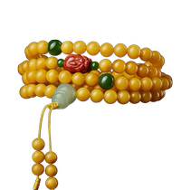 Natural chicken fat yellow old beeswax bracelet 108 multi-circle raw stone amber bracelet for women south red agate brave necklace