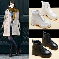 Martens, демисезонные черные утепленные короткие сапоги в английском стиле на скрытом каблуке на танкетке, в британском стиле