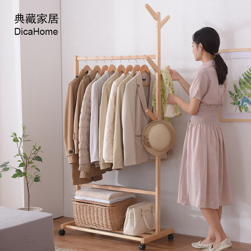 DICAHOME solid wood tree type into the home floor clothes rack Easy bedroom hanging clothes hanger creative clothes hat rack