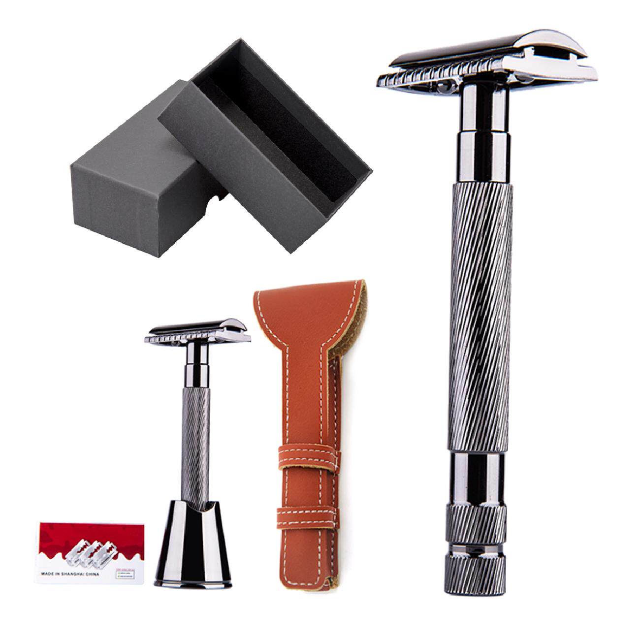 4-piece set razor manual razor old-fashioned double-sided razor razor hair clipper copper handle razor shaving