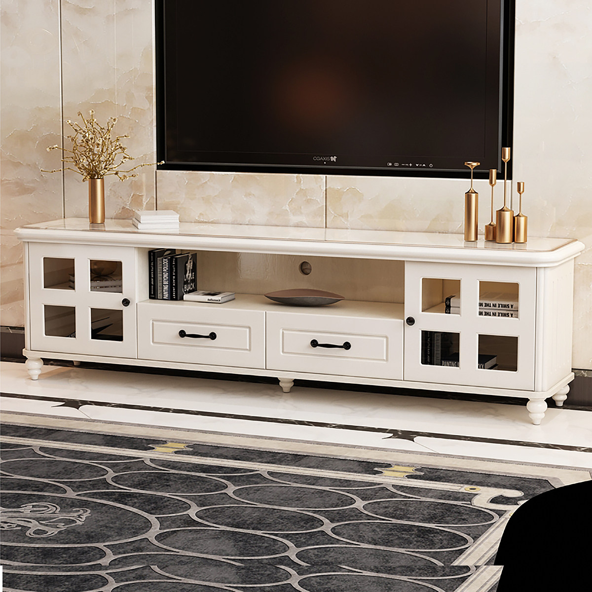 American TV cabinet bedroom modern minimal living room solid wood TV cabinet tea combined high - value increase