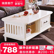 Minima European style tea table small family type tea table table living room home Mini full solid wood light lavish tea table TV cabinet combination