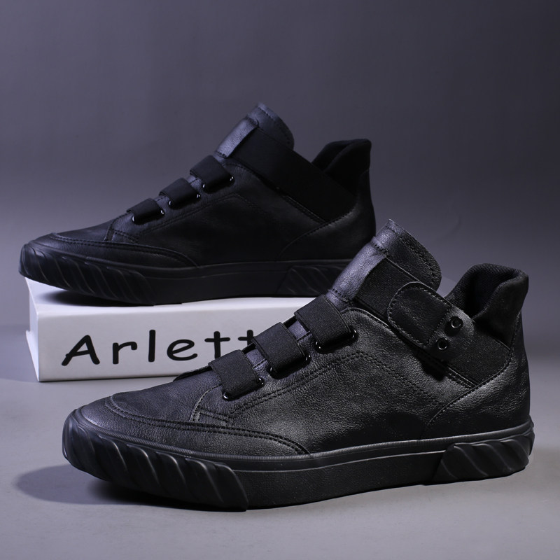 High Cylinder Shoes Men's Leather Shoes 2022 Spring New 100 Hitch Casual Shoes Men's All Black Shoes Men's Shoes A foot pedal single