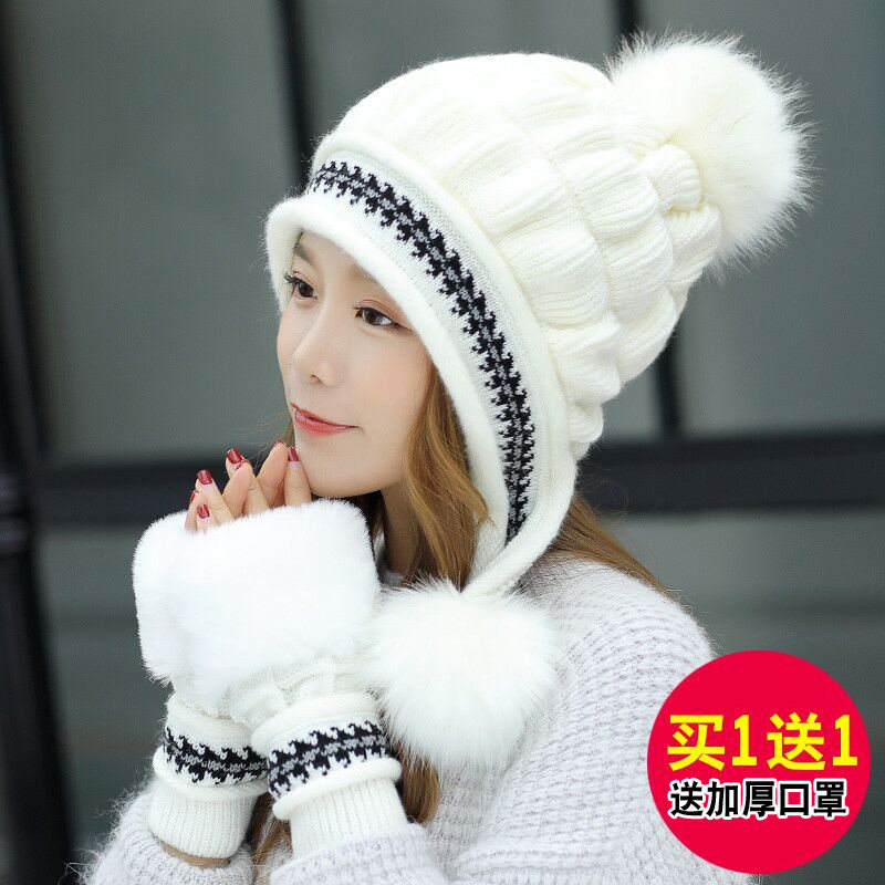 Hat female winter Korean version all-match trendy warm ear protection knitted hat fashion autumn and winter plus velvet thick winter woolen hat