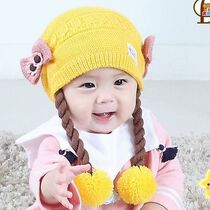 Baby hat autumn and winter 6-12 months female baby wool hat handmade braid wig one year old Korean version 1 Princess 0
