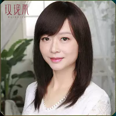 Wig women's long hair real hair straight hair lady oblique bangs real hair hair shawl long straight hair female hair set