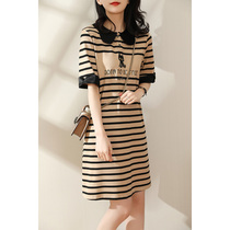 POLATTI good match does NOT pick people popular age reduction ~ Acetic acid doll collar loose thin letter stripe dress summer