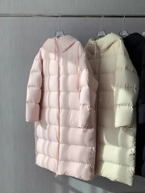 Online 800+ Women's Long 90 White Goose down Jacket Puff-Like Shell Hat Stand-Up Collar Hooded down Jacket Goose down Jacket