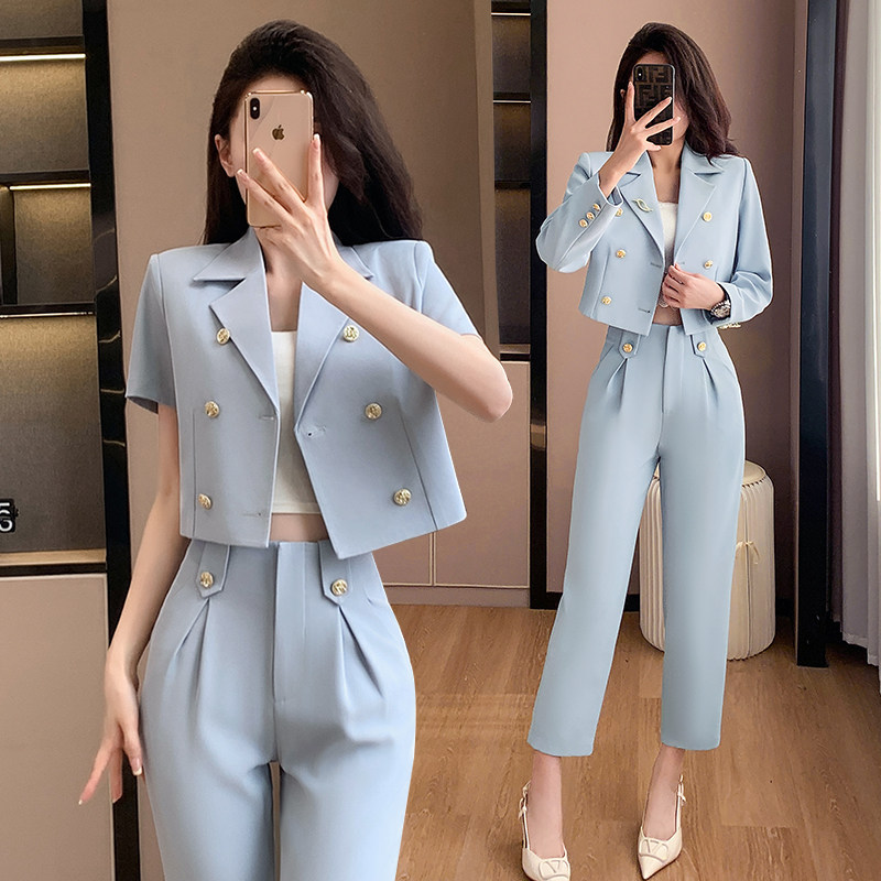 Light Blue Suit Set for Women, Summer 2026 New Style, Petite, Elegant, Goddess Style, Short Casual Suit Set