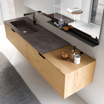 Lauren Black Gold Rock board one-piece upper basin custom simple artificial stone wash basin wooden bathroom cabinet combination wash