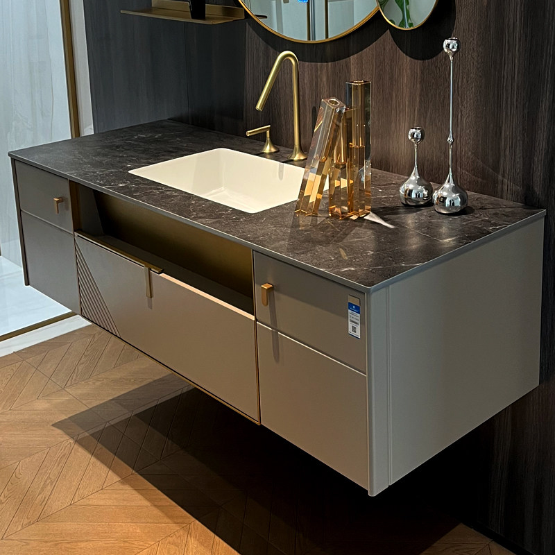 Rock slab, microcrystalline pool, ceramic integrated basin bathroom cabinet combination light luxury washbasin modern minimalist wall-mounted bathroom cabinet