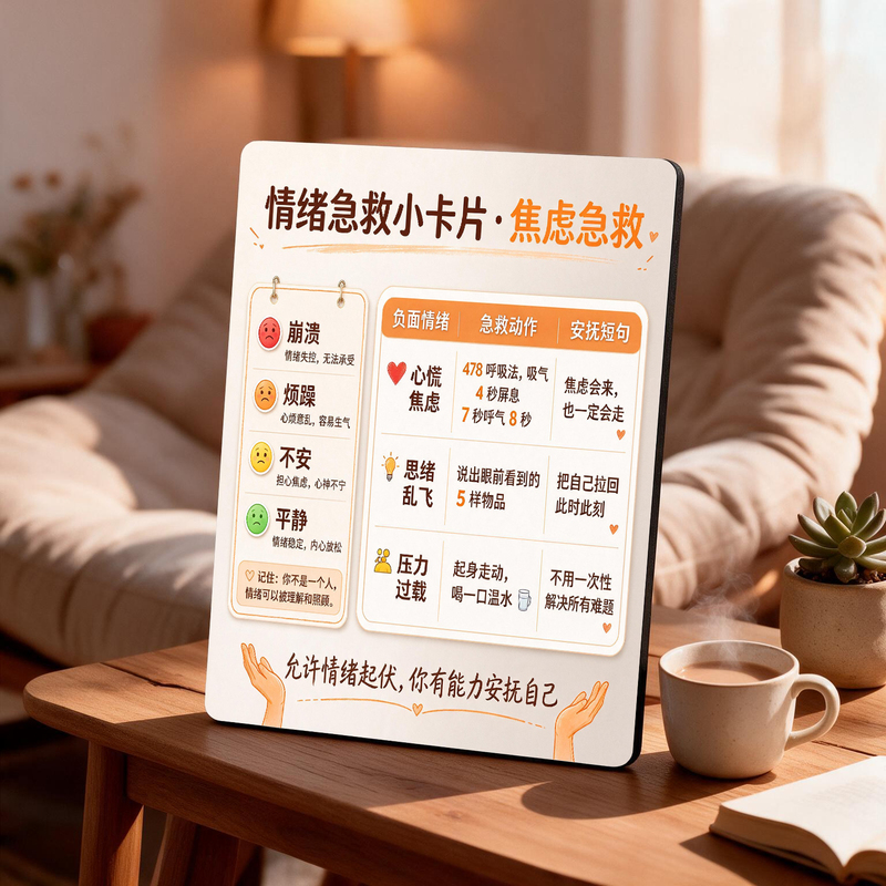 Emotional First Aid Small Cards for Desktop Display, Anxiety Relief Reminder Cards, Student Desktop Healing Photo Frame Decorative Paintings