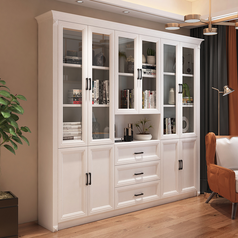 European free combination bookcase Glass door 23 doors assembled bookcase Simple modern study bookshelf cabinet locker